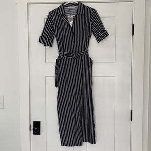 Mango Outlet Navy And White Midi Shirt Dress.